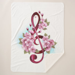 Couverture Sherpa Musical treble clef notes with sakura flowers