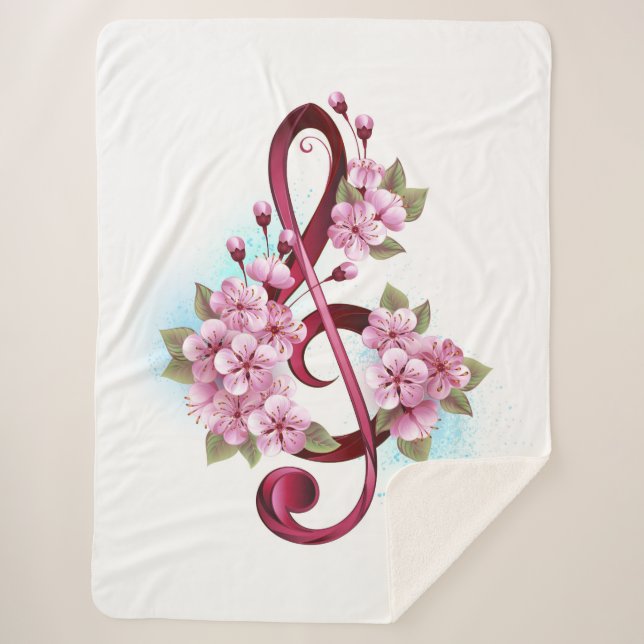 Couverture Sherpa Musical treble clef notes with sakura flowers (Devant)