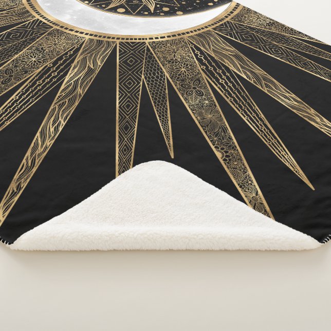 Couverture Sherpa Mystic Black Gold Sun Moon Mandala (3/4)