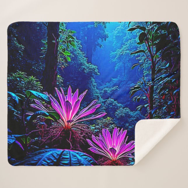 Couverture Sherpa Mystical Glowing Jungle Bloom Design (Devant (Horizontal))
