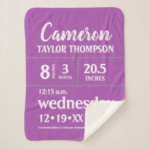 Couverture Sherpa Naissance moderne de bébé pourpre Stat Nursery