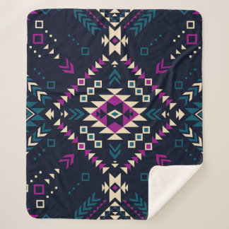 Couverture Sherpa Navajo tribal foncé, géométrique vintage.