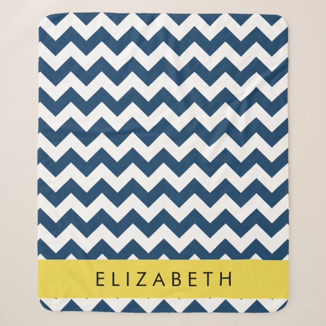 Couverture Sherpa Navy Blue Zigzag, Navy Blue Chevron, Votre nom (Devant)