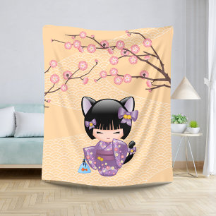 Couverture Sherpa Neko Kokeshi Poupée - Cat Ears Geisha Girl