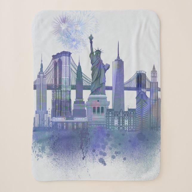 Couverture Sherpa New York Skyline - Aquarelle bleue (Devant)