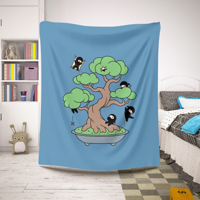 Couverture Sherpa Ninjas minuscules dans l'arbre Bonsai en bleu (Créateur téléchargé)