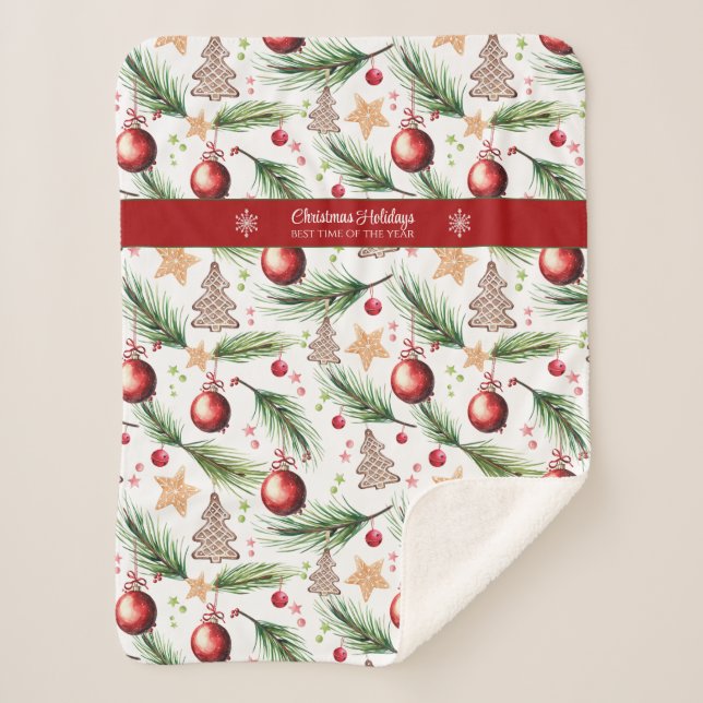 Couverture Sherpa Noël Aquarelle Vacances Décoration Motif (Devant)