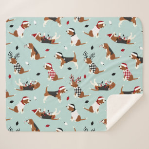 Couverture Sherpa Noël Beagle Blue Sherpa Blanket
