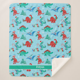 Couverture Sherpa Noël Dinosaure Enfants Fun Holiday Personnalisé