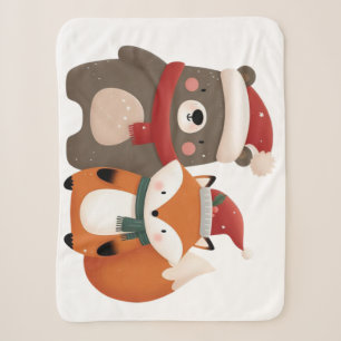 Couverture Sherpa Noël/hiver Mignonne Ours et renard