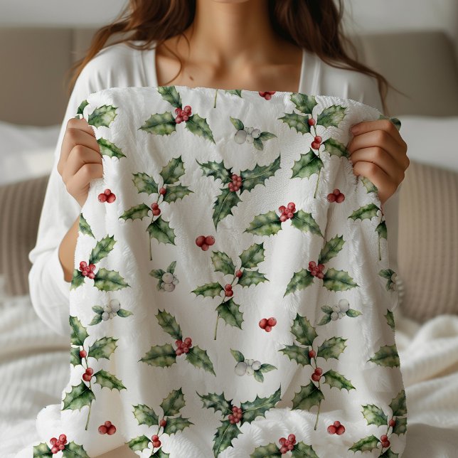 Couverture Sherpa Noël monogramme Holly (Holly Christmas Sherpa Blanket)