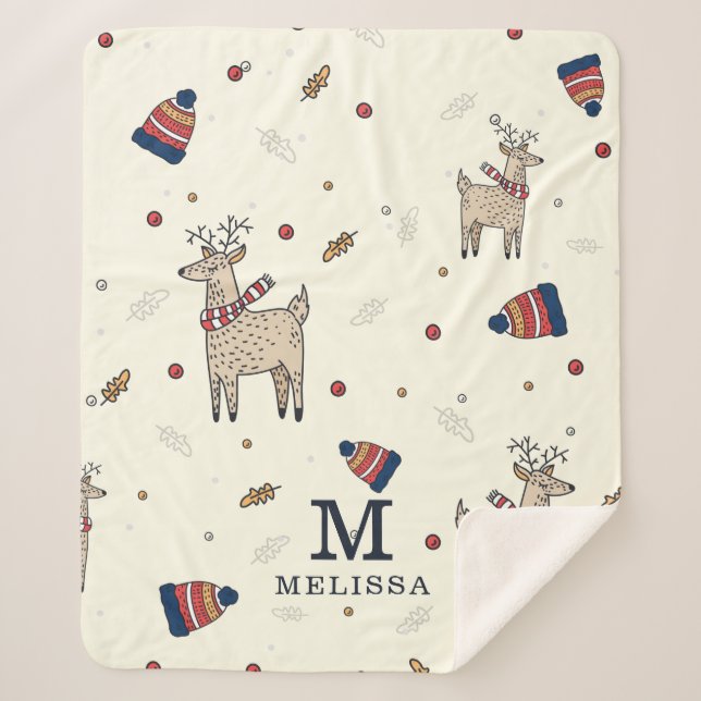 Couverture Sherpa Noël Reindeer Casquette Motif Personnalisé (Devant)
