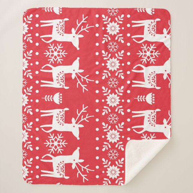 Couverture Sherpa Noël scandinave : Snowflakes & Deer (Devant)