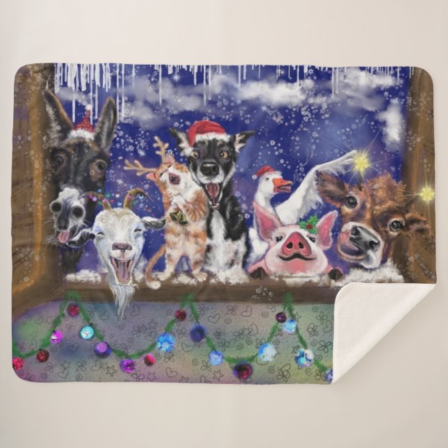 Couverture Sherpa Noël Sherpa Blanket Fête des animaux de ferme amus (Devant (Horizontal))