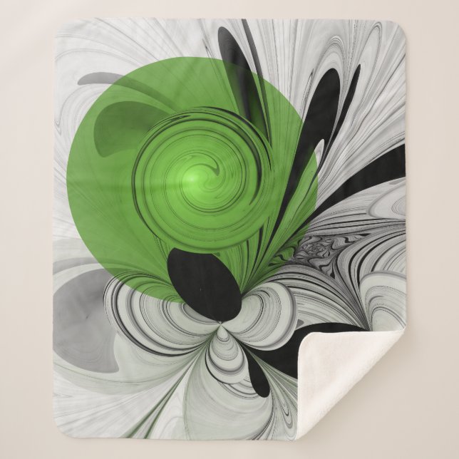Couverture Sherpa Noir Abstrait et blanc avec art fractal vert (Devant)