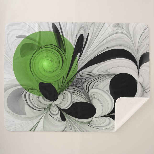 Couverture Sherpa Noir Abstrait et blanc avec art fractal vert (Devant (Horizontal))