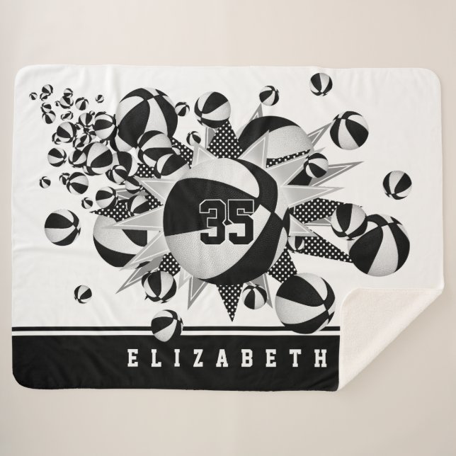 Couverture Sherpa noir blanc sa salle de sport basketball stars (Devant (Horizontal))