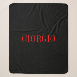 Couverture Sherpa Noir Rouge Votre Nom Minimaliste Personnel Moderne