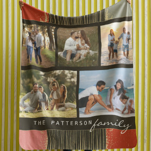 Couverture Sherpa Nom de famille 5 Photo Collage Rustique Abstrait