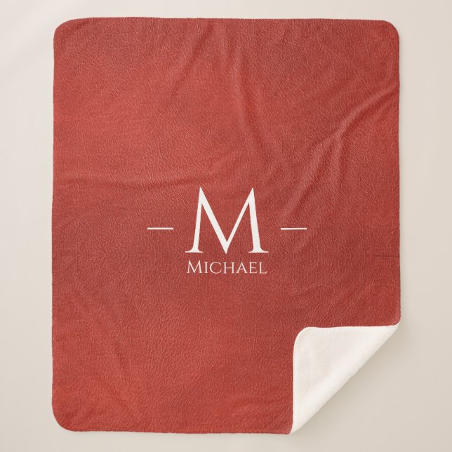 Couverture Sherpa Nom de monogramme personnalisé Revêtement en cuir  (Devant)