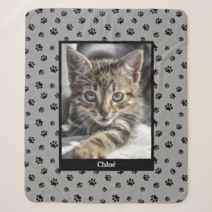 Couverture Sherpa Nom de photo de chat mignon Empreintes de pattes n