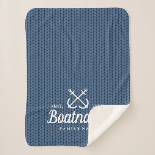Couverture Sherpa Nom du bateau nautique Motif bleu marine
