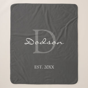 Couverture Sherpa Nom du monogramme de la famille de script blanc gr