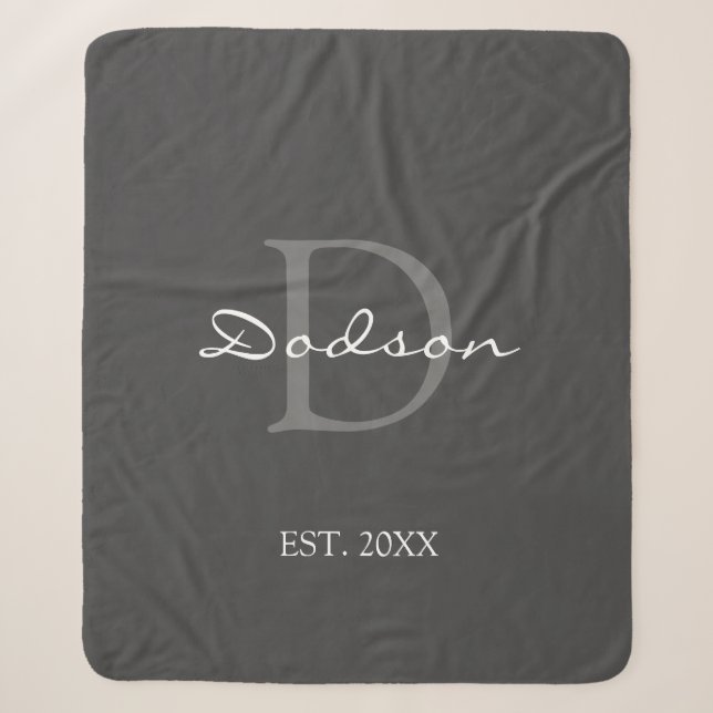 Couverture Sherpa Nom du monogramme de la famille de script blanc gr (Devant)