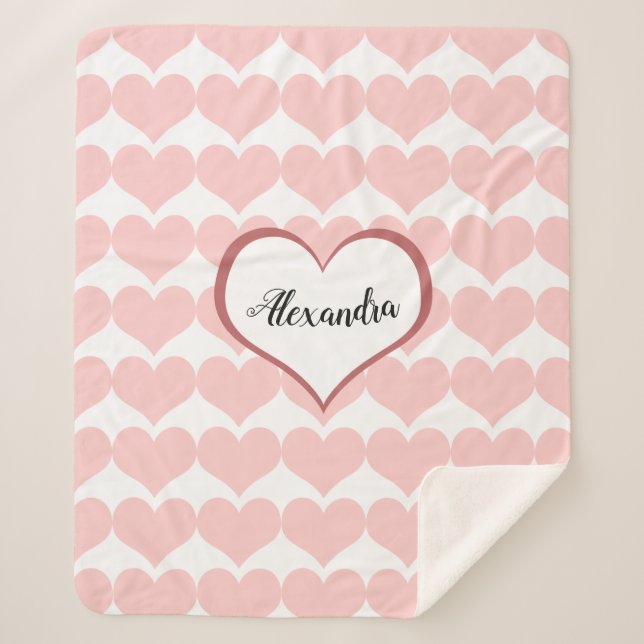 Couverture Sherpa Nom du Motif de coeur rose Monogramme Script (Devant)