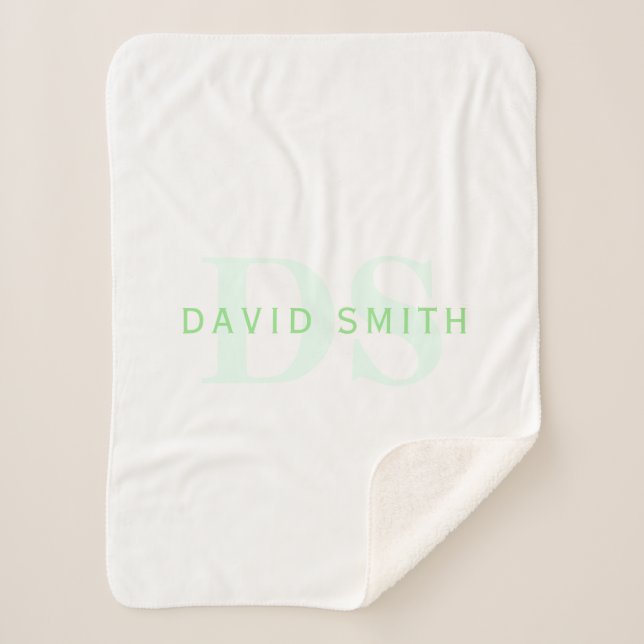 Couverture Sherpa Nom et monogramme modernes | Vert et blanc (Devant)