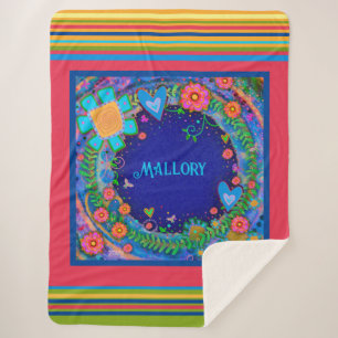 Couverture Sherpa Nom floral coloré Fun Personnalisé Inspirivity
