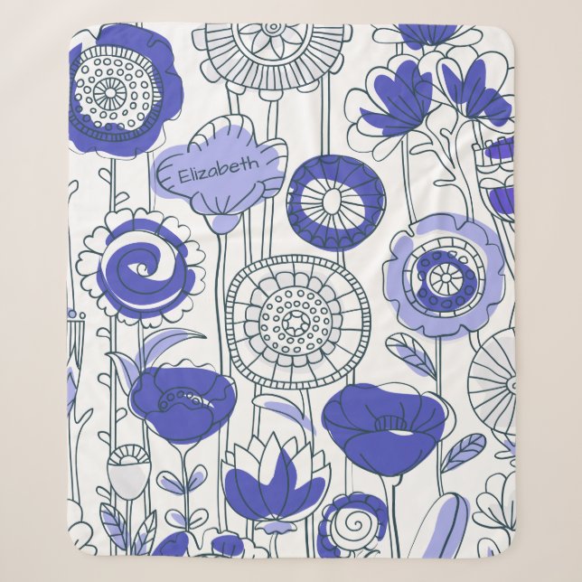 Couverture Sherpa Nom personnalisé Abstrait Floral Bleu pourpre Arts (Devant)