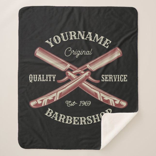 Couverture Sherpa NOM PERSONNALISÉ Barber Droit Razor Barbershop (Devant)
