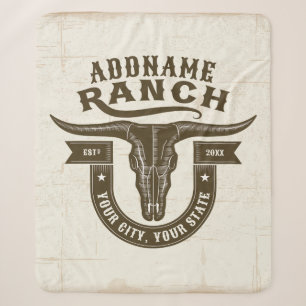 Couverture Sherpa NOM personnalisé Bull Steer Skull Western Ranch