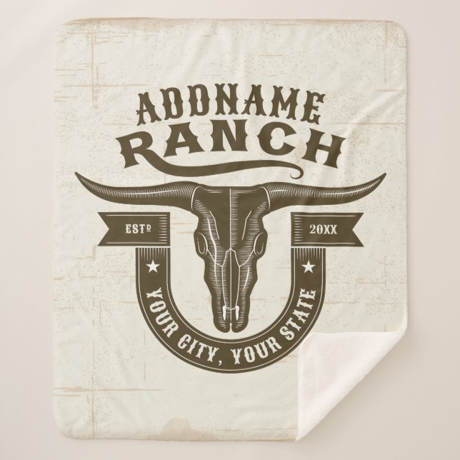 Couverture Sherpa NOM personnalisé Bull Steer Skull Western Ranch (Devant)