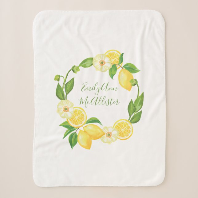 Couverture Sherpa Nom personnalisé Citrus jaune Citrus Floral Baby N (Devant)