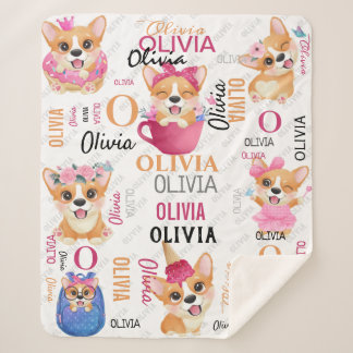 Couverture Sherpa Nom personnalisé Collage Corgi Chien Motif