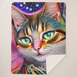 Couverture Sherpa Nom Personnalisé Cute Rose Girly Cat.