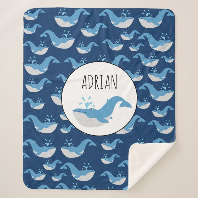 Couverture Sherpa Nom personnalisé du Motif de baleines de l'océan b (Devant)