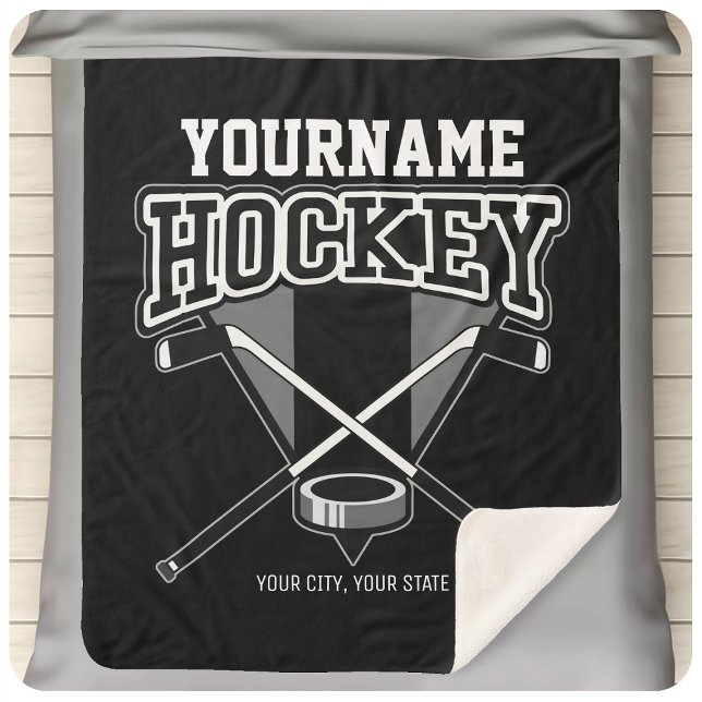 Couverture Sherpa NOM Personnalisé Joueur de hockey Stick Puck Team (Créateur téléchargé)