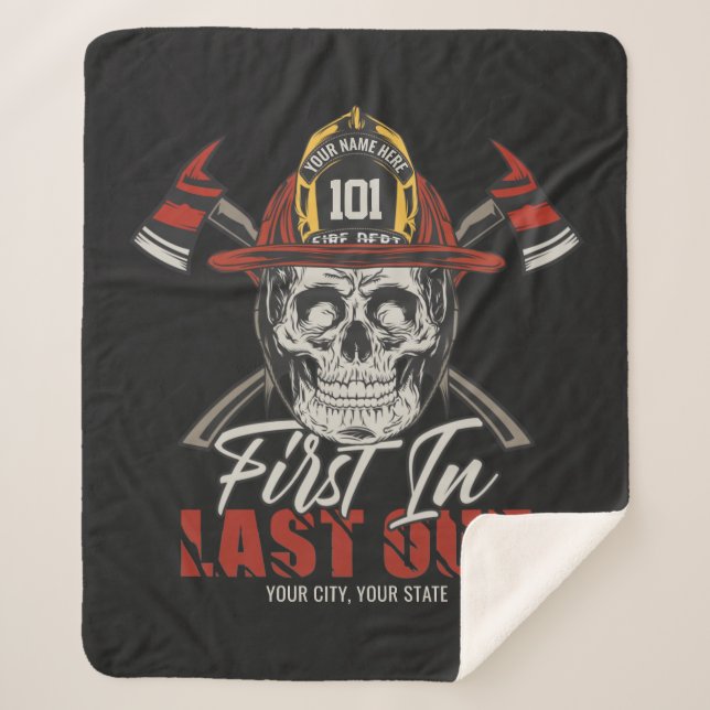Couverture Sherpa Nom Personnalisé Pompier D'Abord En Dernier Feu De (Devant)