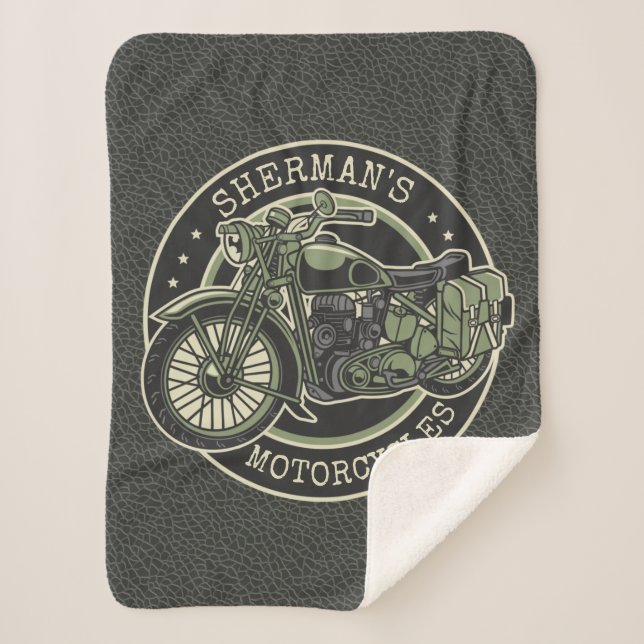 Couverture Sherpa NOM personnalisé Retro Military Motorcycle Biker (Devant)