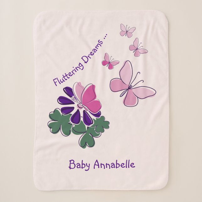 Couverture Sherpa Nom Pink Green Purple Doodlies Blooms Papillons (Devant)