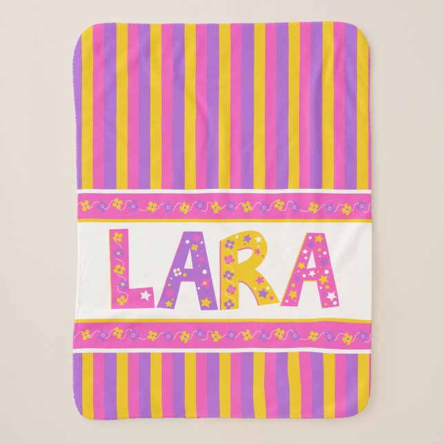 Couverture Sherpa Nom signifiant Lara rose jaune violet étoile de fl (Devant)