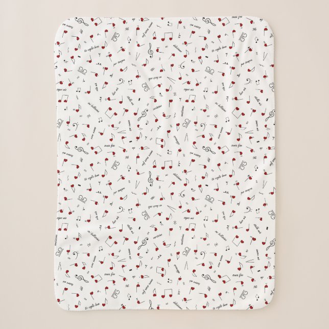Couverture Sherpa Notes d'amour Cœur rouge Notation musicale (Devant)