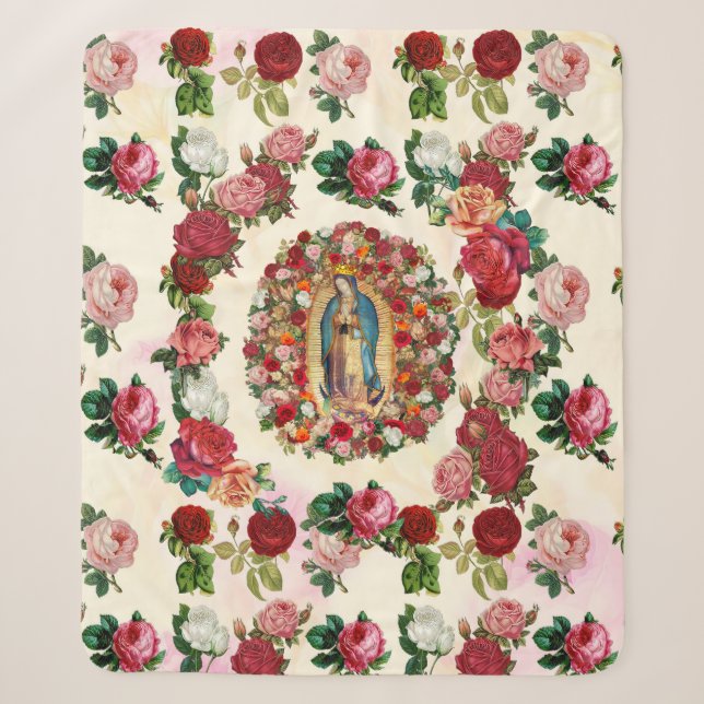 Couverture Sherpa Notre-Dame de Guadalupe Roses Potpourri (Devant)