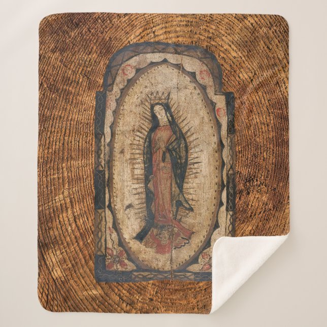 Couverture Sherpa Notre-Dame de Guadalupe Vierge Marie Bois Look (Devant)