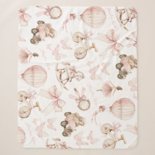 Couverture Sherpa Nourriture rose vintage Nom personnalisé Bébé Fill