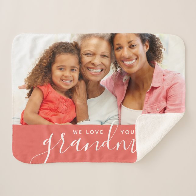 Couverture Sherpa Nous t'aimons Mamie Photo personnalisée Cadeau de  (Devant (Horizontal))