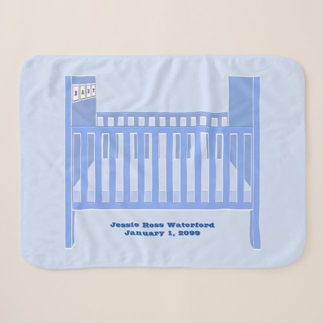 Couverture Sherpa Nouveau bébé Garçon Bleu Crib Personnalisé Baby (Devant (Horizontal))